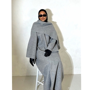 Abbigliamento tradizionale musulmano invernale Abaya sciarpa grigio scuro più spessa Abaya cappotti modesti - Product Image 5