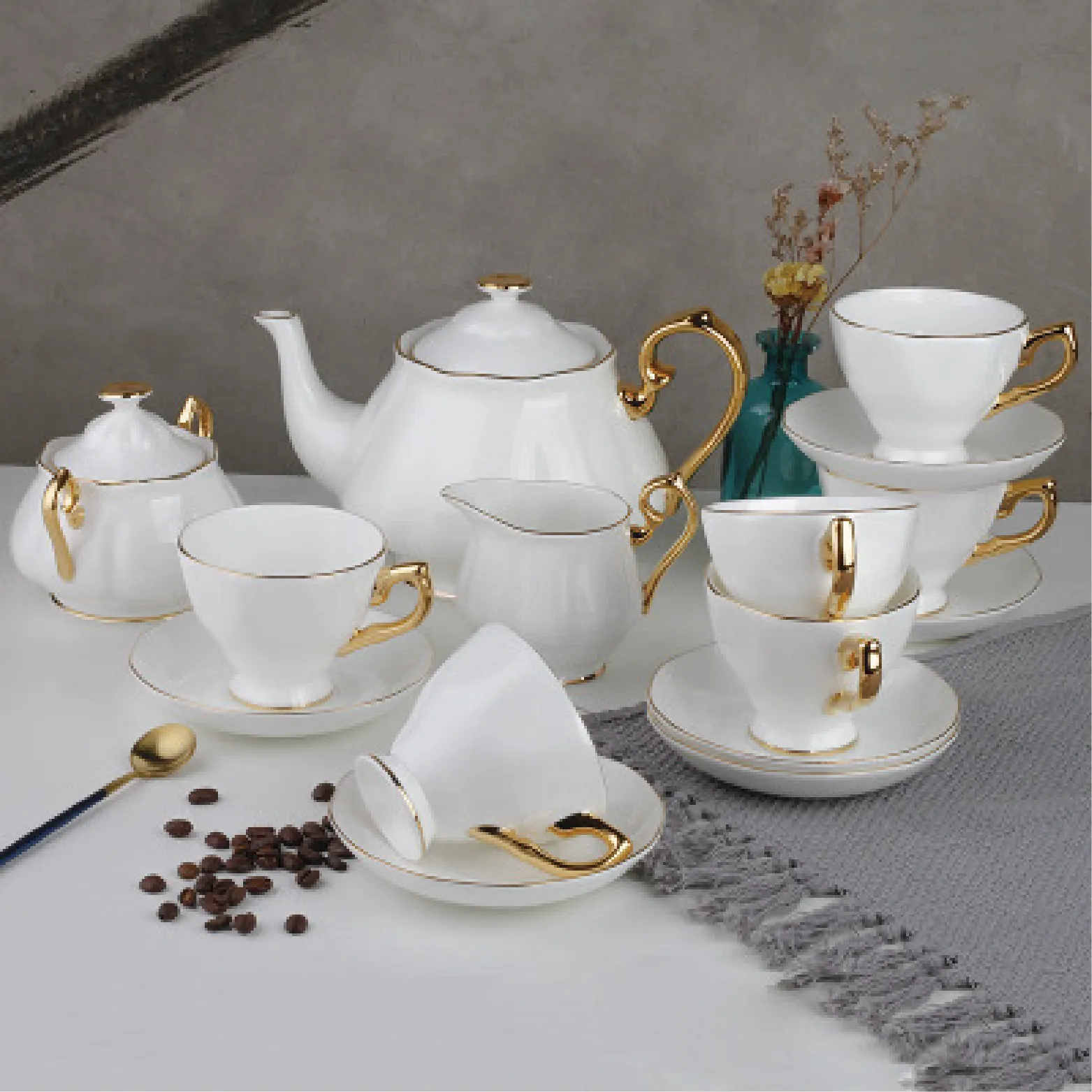 14PC Tea Set With Teapot & Rack Cups Saucers China Chinese Ceramic Tea set New