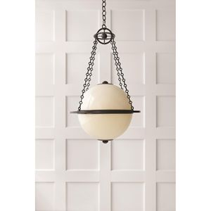 Lámpara Colgante Vintage Estilo Rústico para Vestíbulo, Decoración <span class=keywords><strong>de</strong></span> Metal Latón Antiguo con Cadena, Globo <span class=keywords><strong>de</strong></span> Cristal Opal, Linterna Industrial LED - Product Image 3