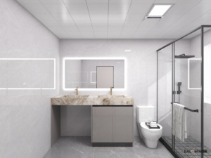 Built in Floating Dark Walnut <b>Bath</b> Vanity Curved Cabinet Doors Undermount and Two Independent Border LED <b>Light</b> Mirror - Product Image 4