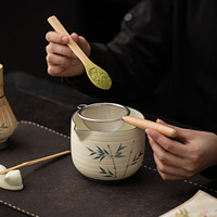 Ensemble de Matcha de style chinois nouveau, peint à la main, en céramique Dehua, avec Fouet à Matcha Bambou de la Fortune, Bol à Matcha et Support pour Chasen