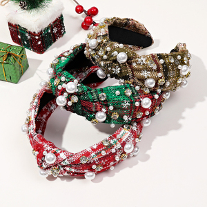 Xmas Nieuwjaar Rood Groen Kleur Vrouwen Haaraccessoires Mode Sneeuwvlok Santa Claus Cartoon Diamant Parel Kerst Hoofdband - Product Image 5