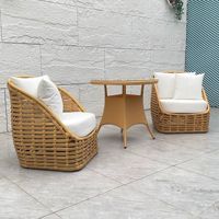 Conjunto de Muebles de Jardín de 3 Piezas con Mesa Redonda y Sillas de Mimbre Sintético PE en Forma de Cubo, Estructura de Aluminio, Cojines Impermeables