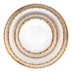 Ensemble d'assiettes de mariage en céramique de style vintage ensemble de dîner en porcelaine avec bord en bambou vaisselle écologique pour la location d'événements de restauration - Product Image 6