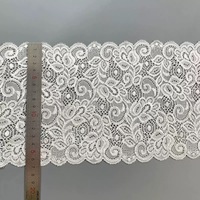 Pita renda elastis putih motif bunga lebar 18cm, terlaris, untuk gaun pengantin dan lingerie wanita