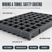 Grille de sécurité en PRV pour tunnel minier, antidérapante, ignifuge, en fibre de verre, couverture de passerelle découpée et extrudée pour tunnel souterrain