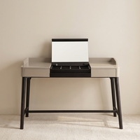 Table de toilette de luxe Japandi, table de maquillage multi-rangement avec miroir dissimulé et pieds en bois massif pour villa et maison