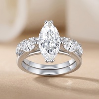 Anillos Apilables de Lujo Ligero para Mujer, Plata 925, Joyería Fina de Compromiso, Moissanita Completa de 3ct, Corte Marquesa 7*14mm, para Boda
