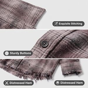 <span class=keywords><strong>Chemise</strong></span> en flanelle à carreaux surdimensionnée <span class=keywords><strong>pour</strong></span> <span class=keywords><strong>homme</strong></span> avec ourlet déchiré, style streetwear décontracté, manches longues, boutonnée - Product Image 6