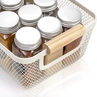 Lot de 3 paniers de rangement en fil métallique blanc pour fruits et jouets, avec poignée en bois, pour armoire, garde-manger, placard, chambre, cuisine