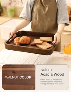 Plateau <span class=keywords><strong>de</strong></span> service en bois avec poignées, plateau en bois pour table basse, salon, petit-déjeuner au lit - Product Image 4