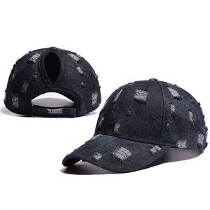 Nouvel Arrivage Casquettes de Baseball pour Femmes en Denim Délavé de Haute Qualité avec Effet Chignon Messy M0409 - Product Image 2