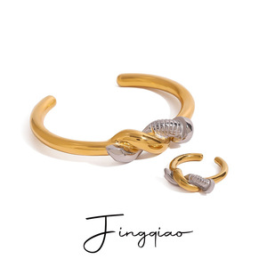 Geometric Stainless Steel <b>Ring</b> 18k Gold Silver Color Blocking Nail Wrapped <b>Open</b> Design Unisex Jewelry Gift - Product Image 5