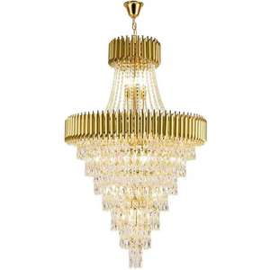 Salon d'hôtel suspendu grande longue suspension lustre en cristal k9 en or brossé de luxe - Product Image 6