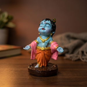Ídolo de Bal Krishna de poliresina multicolor de 4 pulgadas, Laddu Gopal Murti para el hogar, el templo, la oficina, el escritorio, el tablero del coche y decoración espiritual. - Product Image 5