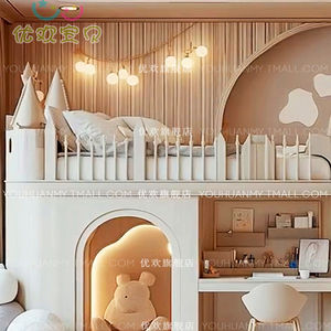 Letto a castello personalizzato per ragazze, ideale per appartamenti di grandi dimensioni, con <span class=keywords><strong>design</strong></span> su misura, scrivania, toeletta, elementi a forma di albero e casetta sull'albero - Product Image 3