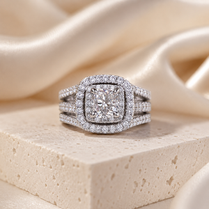 Set di Tre Anelli con Diamanti Simulati Quadrati per Donne, Gioielli con Micro Pavé per Matrimonio e Proposta - Product Image 3