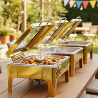 ORIX Réchaud de buffet de luxe doré à compartiments, capacité 6L, alimentation à l'alcool, économe en énergie, logo personnalisable, en acier inoxydable