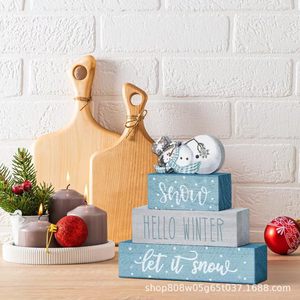 ของตกแต่งคริสต์มาสไม้เรียบง่าย รูปทรงสี่เหลี่ยมผืนผ้า สีเรโทร งานฝีมือ ของตกแต่งวันหยุด สำหรับตกแต่งบ้าน ห้องครัว โต๊ะ - Product Image 1