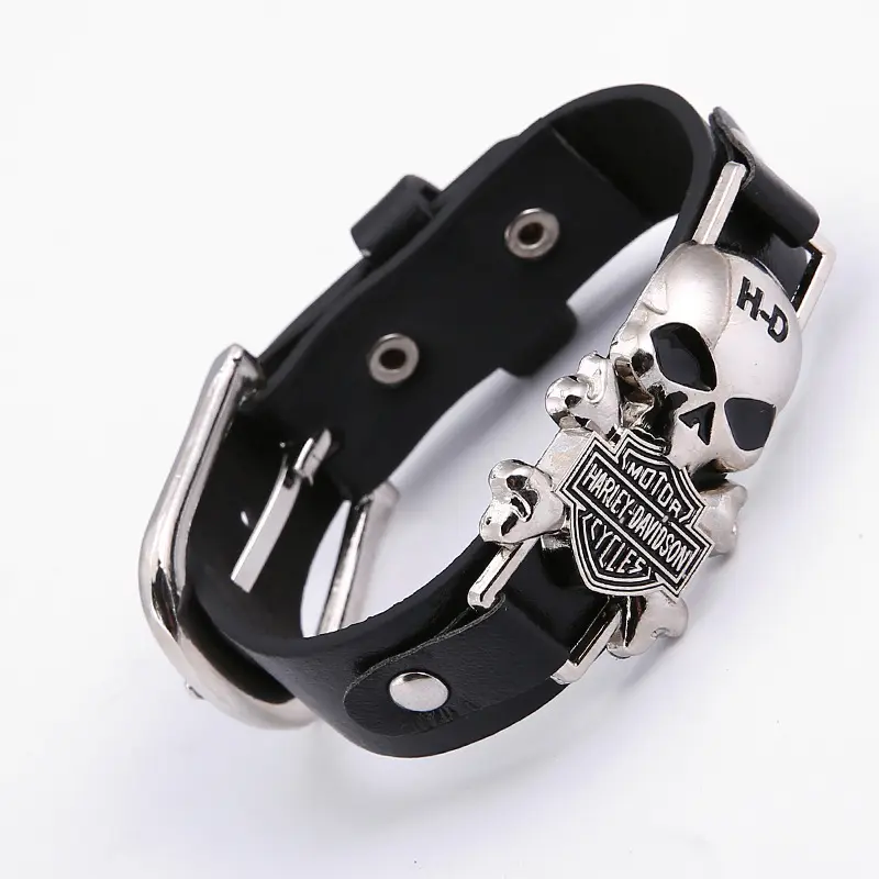 Hip Hop Vintage Retro Rivet Punk Cool Accessories Leather Skull Skeleton Biker Bracelet Mens Jewelry
