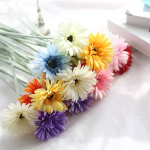 K01334ประดิษฐ์ดอกไม้ผ้าไหมตกแต่งแอฟริกา Chrysanthemum Real Touch Daisy Gerbera ดอกไม้