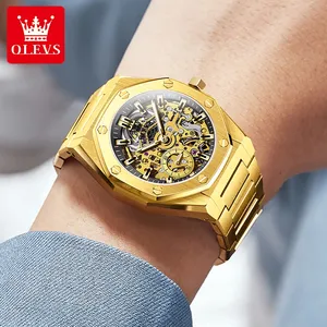 OLEVS 6669 Luxury Mechanical Automatic Watch Gold Watch Personalized Fashion Hollow Out Stainless Steel Mechanical Watch