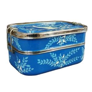 El boyalı öğle yemeği için Bento kutusu emaye paslanmaz çelik konteyner Tiffin yemek kurabiye kutusu çiçekler hindistan - Product Image 3