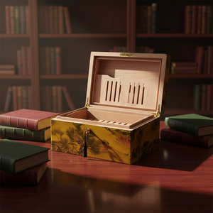 Humidor <span class=keywords><strong>de</strong></span> Cigarros <span class=keywords><strong>de</strong></span> <span class=keywords><strong>Cedro</strong></span> con Acabado en Laca Amarilla, Estilo Lujoso y Moderno, Diseño Creativo y Elegante, Venta al Por Mayor - Product Image 2