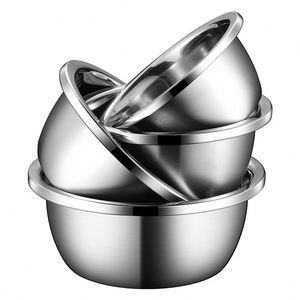 Thicken Cookware Stainless Steel Food Storage Mixing Bowl <b>Round</b> Fruit Vegetable Salad Bowl Wash <b>Basin</b> Full Size - Product Image 4
