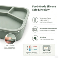 Boîte à lunch chauffable en silicone de qualité alimentaire à 4 compartiments de 1 L pour étudiants et employés de bureau
