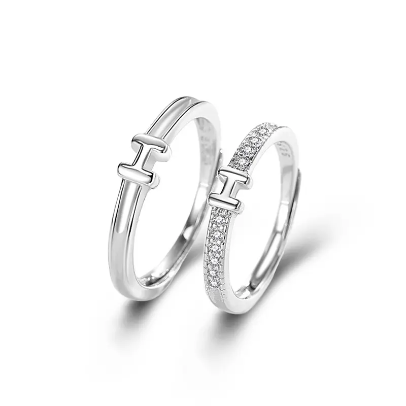 2023 Popular Diamond Initial Letter Rings For Men Women S925 Sterling Silver Adjustable Wedding Love Ring