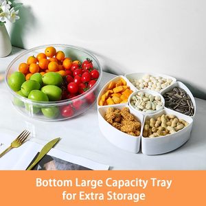 Bandeja de frutas reutilizable para el hogar perfecto, contenedor redondo para aperitivos Con dispensador y tapa de 6 compartimentos - Product Image 2