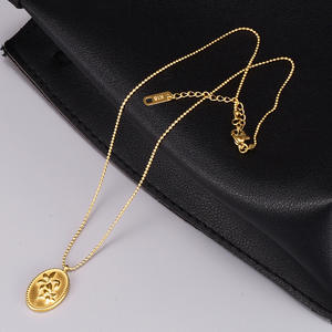 Collier ovale en acier inoxydable 316L, pour fille, <span class=keywords><strong>fait</strong></span> main, couleur or, fleur de lys, titane, <span class=keywords><strong>pull</strong></span>, chaîne pour dame - Product Image 4