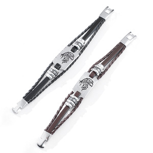 Pulsera de cuero con diseño de halcón, cuerda trenzada de PU negra y marrón, regalo de joyería para hombres y mujeres, accesorio de moda - Product Image 3