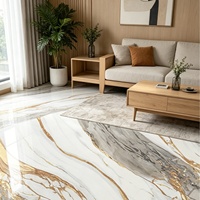 Carrelage en porcelaine poli brillant blanc et or marbré 600x600 mm pour sols de luxe de salon et de chambre