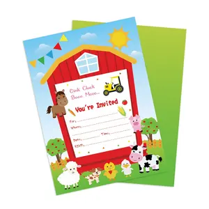 ZZ016 50pcs Farm Animal Party Invitation Card Birthday Party Supplies 250g Paper Cards Kids Birthday Party Supplies