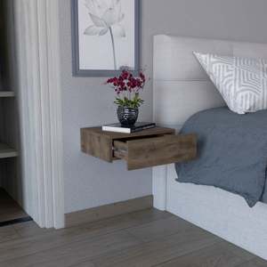 Milano Floating Nightstand Dark Brown Wall Mounted With <b>Drawer</b> Bedroom <b>Side</b> Table - Product Image 4