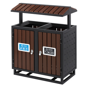 Thép Không Gỉ Kim Loại Phân Loại Thùng Rác Thương Mại Ngoài Trời Thùng Rác <span class=keywords><strong>Bin</strong></span> Với 2 Thùng Công Cộng Thùng Rác Tái Chế Thùng - Product Image 1