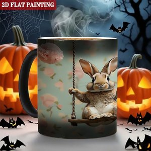 Frosted Black <b>Ceramic</b> <b>Mug</b> 11oz Heat Activated Color Changing Magic <b>Mug</b> With Rabbit Swing Design 2D Flat Painting - Product Image 6