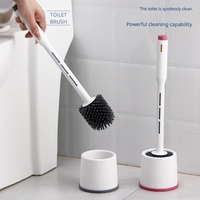 Brosse de toilette en silicone avec support, poils flexibles, nettoyage en profondeur sans angle mort, séchage rapide, ensemble de nettoyage pour toilettes de salle de bain