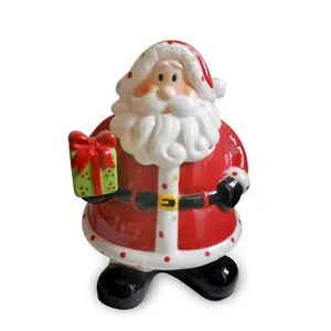Hotsale Dolomiet Santa Claus Koektrommel Met Stippen Handpainting Kerstcadeau Keramisch Kerst Tafelblad Santa Opslag Pot