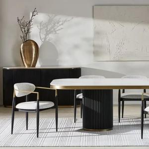 Tavolo da Pranzo di Lusso per Interni, Rettangolare Curvo Nero <span class=keywords><strong>con</strong></span> Piano in <span class=keywords><strong>Marmo</strong></span> <span class=keywords><strong>Bianco</strong></span> - Product Image 1