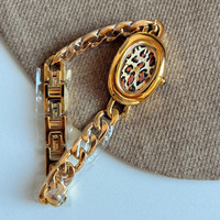 Reloj de cuarzo elegante dorado para mujer, esfera con diseño de leopardo, pulsera de metal, reloj de pulsera de joyería de moda, reloj de lujo para mujer