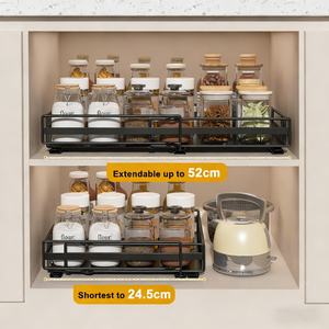 Ancho expandible 3 rieles deslizantes Cajones deslizantes Estantes enrollables Organizador <span class=keywords><strong>de</strong></span> gabinete extraíble con adhesivo para gabinetes enmarcados - Product Image 2