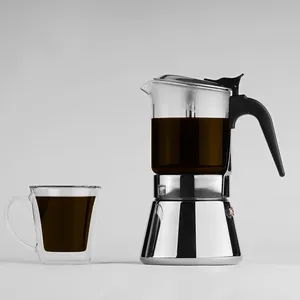 HIGHWIN Moka Pot Fogão Máquina de café expresso Pote Moka de vidro borossilicato de aço inoxidável