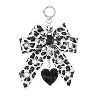 Porte-clés et pendentif de sac rétro, élégant et classique, en cuir multicolore à motif léopard, avec nœud, note de musique et pendentif cœur