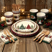 Ensemble de vaisselle jetable compostable et écologique en papier pour fêtes de Noël et mariages avec logo personnalisé et tous les accessoires