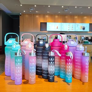 Three Piece Set 2L Dual Drink Plastic Water Bottle With Straw Sports Travel Cup Gift - Product Image 1