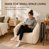 Fauteuil de dortoir en velours côtelé à mousse compressée, emballé sous vide, sans structure, pour chambre à coucher et petit appartement - Vente en gros