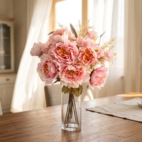 Bouquet de pivoines artificielles, fleurs artificielles nouées à la main, décoration de mariage, décoration d'intérieur, décoration d'automne, fleurs en soie
